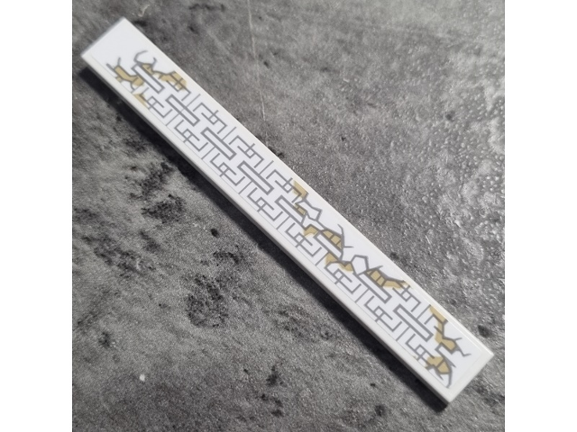 Lego Tile 1 x 8 with Light Bluish Gray Asian Geometric Design with Cracks and Dark Tan Stains Pattern (Sticker) - Set 76185