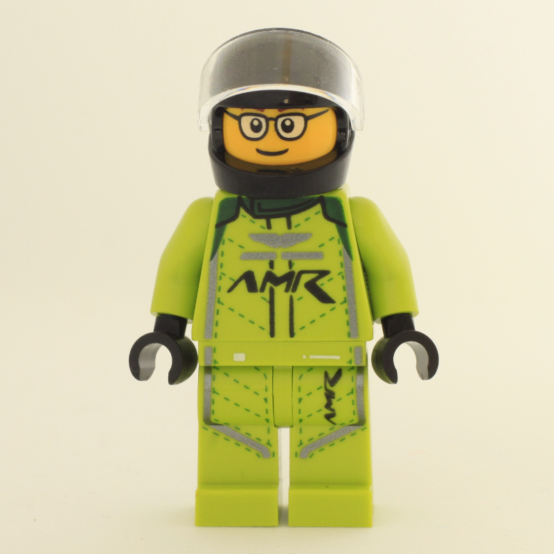 Lego Race Driver, Lime Racing Suit, Black Helmet, Glasses