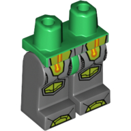 Lego Hips and Dark Bluish Gray Legs with Orange and Gold Circuitry and Lime Armor, Knee Pads and Boots Print / Green
