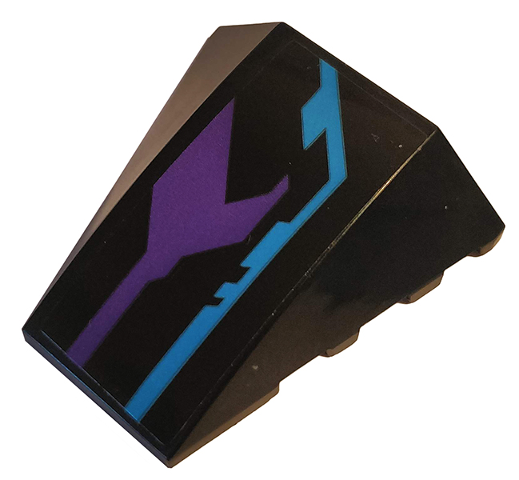 Lego Wedge 4 x 4 Triple Curved No Studs with Dark Purple and Medium Azure Pattern Model Right Side (Sticker) - Set 70642