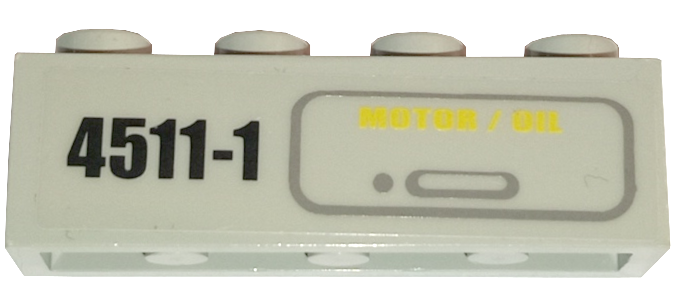 Lego Brick 1 x 4 with '4511-1' and 'MOTOR / OIL' Pattern (Sticker) - Sets 4511 / 10157 / Light Gray
