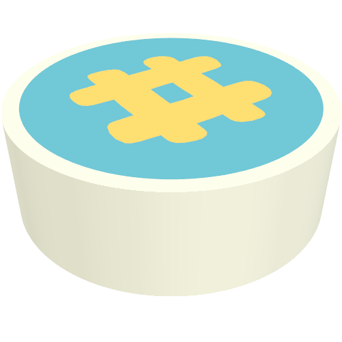 Lego Tile Round 1 x 1 with Bright Light Yellow # on Medium Azure Background Print / White