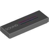 Lego Tile 1 x 3 with White 'SOUND', Dark Pink/Dark Blue Lines Print