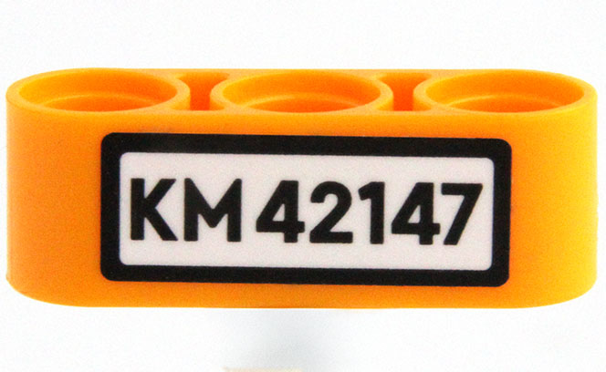 Lego Technic, Liftarm Thick 1 x 3 with 'KM 42147' Pattern (Sticker) - Set 42147 / Bright Light Orange