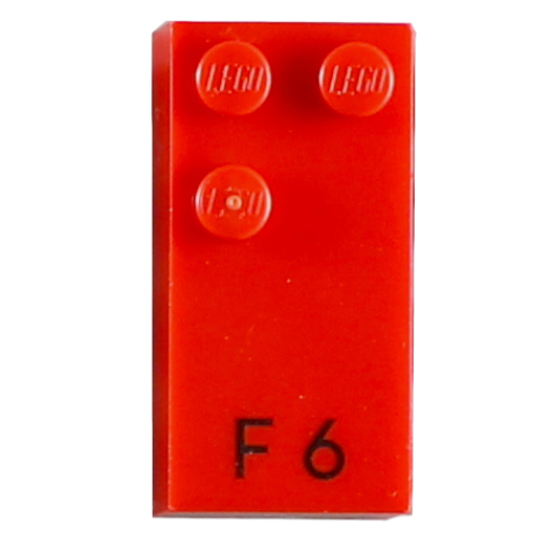Lego Braille Brick 2 x 4 with 3 Studs ⠋ and 'F 6' Print / Red