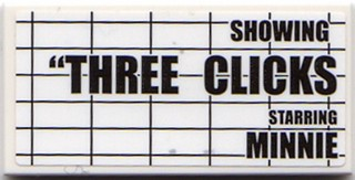Lego Tile 2 x 4 with 'SHOWING "THREE CLICKS STARRING MINNIE' on Black Grid Pattern (Sticker) - Set 10232 / White
