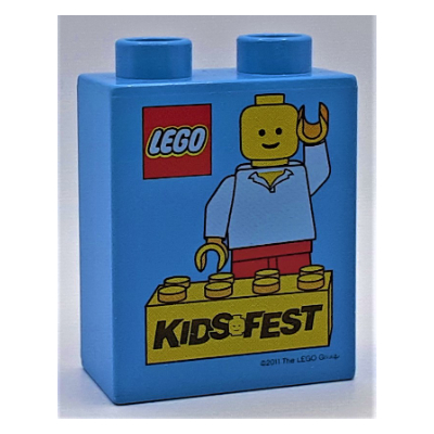 Lego Duplo Brick 1 x 2 x 2 with 'Kids Fest 2011' Print / Medium Blue