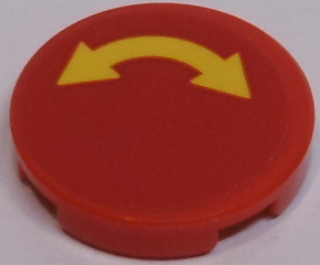 Lego Tile, Round 2 x 2 with Bottom Stud Holder with Yellow Curved Arrow Double on Red Background Pattern (Sticker) - Sets 60076 / 60166