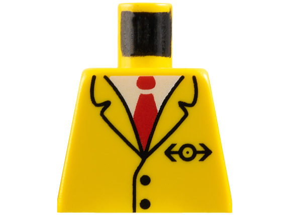 Lego Torso Suit Jacket with 2 Black Buttons and Train Logo over Red Tie and White Shirt Pattern / Yellow