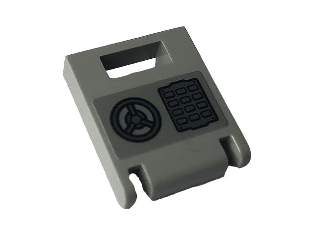Lego Container, Box 2 x 2 x 2 Door with Slot with Gray Keyboard and Wheel Pattern (Sticker) - Set 76150 / Light Bluish Gray
