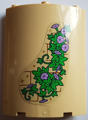 Lego Cylinder Quarter 4 x 4 x 6 with Bright Green Leaves, 4 Medium Lavender Flowers, Gold Sparkles and Bricks with Reddish Brown Mortar Pattern 2 (Sticker) - Set 43187