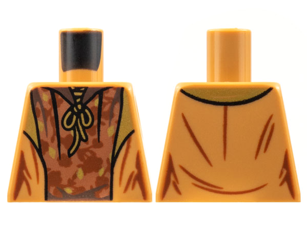 Lego Torso Jacket, Gold Lapels and Knot, Copper Shirt, Reddish Brown Leaves Pattern / Medium Nougat