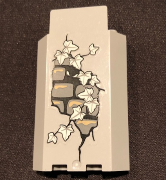 Lego Panel 3 x 3 x 6 Corner Wall without Bottom Indentations with Bricks, 11 White Ivy Leaves and White Eyes Looking Left Pattern, Glow in the Dark (Sticker) - Set 9468 / Light Bluish Gray