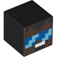 Lego Minifig Head Special, Cube with Pixelated Umber Brown Face, Bleu/Bright Light Blue Visor, White Mouth