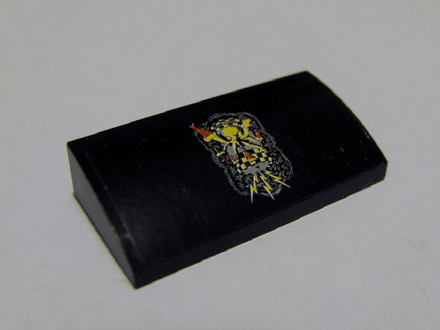 Lego Slope, Curved 2 x 4 x 2/3 Without Bottom Tubes with Yellow Octopus on Black Background Pattern (Sticker) - Set 8158 / Black