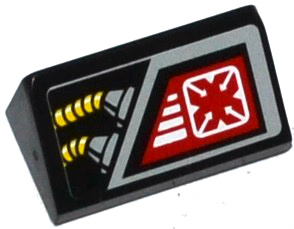 Lego Slope 30 1 x 2 x 2/3 with Red Target Screen and Yellow Cables Pattern (Sticker) - Set 70815 / Black