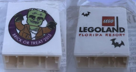 Lego Duplo, Brick 1 x 2 x 2 with Brick or Treat 2015 LEGOLAND Florida Resort Monster Pattern