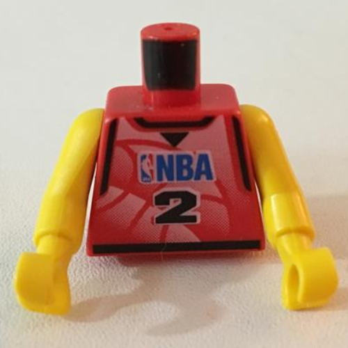 Lego Torso Basketball Jersey, NBA Logo and '2' Print, Long One Piece Arms Yellow (NBA) / Red