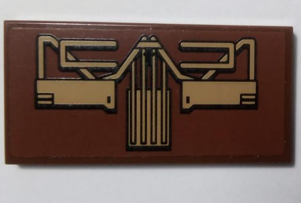 Lego Tile 2 x 4 with Gold Mechanical Pattern (Sticker) - Set 75059 / Reddish Brown