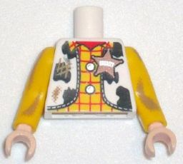 Lego Torso Western Outfit Male with Sheriff Star and Dirt Stains Pattern / Yellow Arms Long with Dark Tan Dirt Stains Pattern / Light Nougat Hands