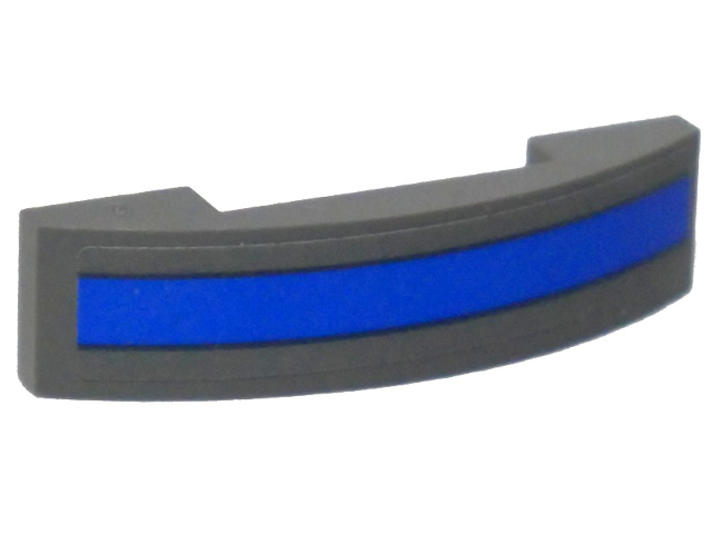 Lego Slope, Curved 4 x 1 x 2/3 Double with Blue Stripe Pattern (Sticker) - Set 75149 / Dark Bluish Gray