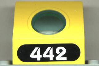 Lego Panel 4 x 3 x 3 with Trans-Light Blue Porthole with White '442' in Black Oval Pattern (Sticker) - Set 6442