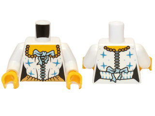 Lego Torso Pirate Female Corset and Medium Blue Ribbon Pattern / White Arms / Yellow Hands