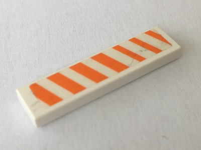 Lego Tile 1 x 4 with Orange and White Stripes Pattern Model Left Side (Sticker) - Set 7709