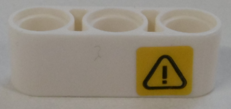 Lego Technic, Liftarm Thick 1 x 3 with Exclamation Mark in Danger Triangle Pattern Model Right Side (Sticker) - Set 42100 / White