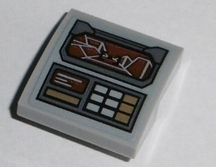 Lego Slope, Curved 2 x 2 x 2/3 with Dark Red Screen and Dark Tan and White Buttons Pattern (Sticker) - Set 75140 / Light Bluish Gray