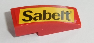Lego Slope, Curved 3 x 1 with Black 'Sabelt' on Yellow Background Pattern (Sticker) - Set 8143 / Red