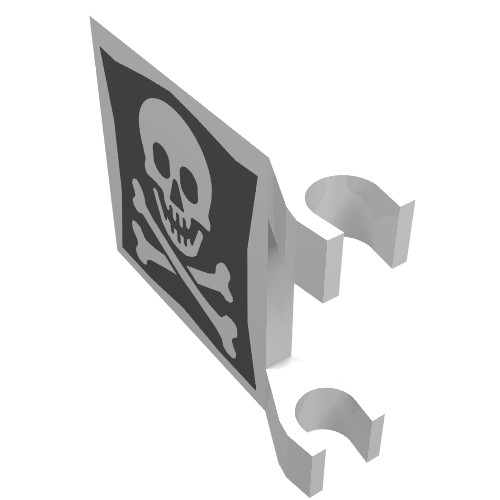 Lego Flag 2 x 2 Square [Thin Clips] with Skull and Crossbones Print / White