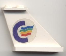Lego Tail 4 x 1 x 3 with Color Line Logo Pattern Model Right Side (Sticker) - Set 1955 / White