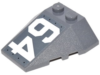 Lego Wedge 4 x 4 Triple with Stud Notches with White '64' on Dark Bluish Gray Background Pattern Model Right Side (Sticker) - Set 76042