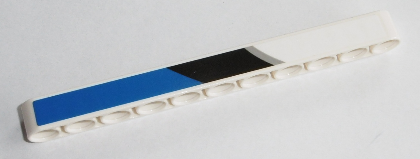 Lego Technic, Liftarm Thick 1 x 11 with Black, Blue and Silver Pattern Model Left Side (Sticker) - Set 42045 / White