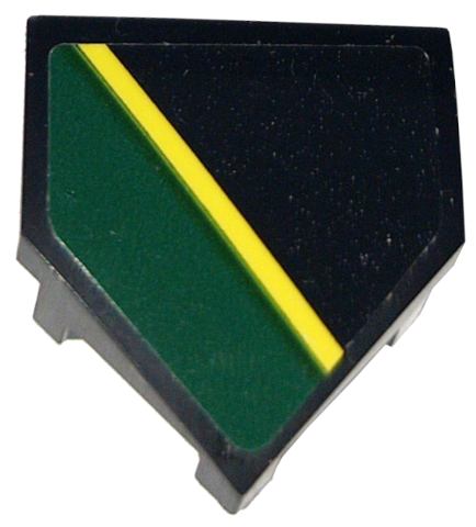 Lego Wedge 2 x 2 x 2/3 Pointed with Dark Green and Yellow Stripes Pattern Model Left Side (Sticker) - Set 76907 / Black