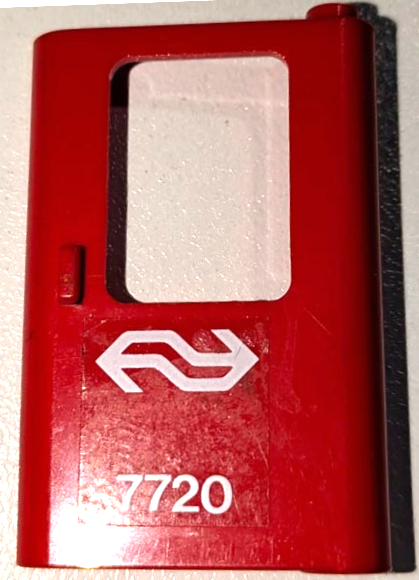 Lego Door 1 x 4 x 5 Train Right, Thin Support at Bottom with Dutch NS '7720' Pattern (Sticker) - Set 7720 / Red