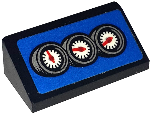 Lego Slope 30 1 x 2 x 2/3 with Red and White Gauges / Speedometer on Blue Background Pattern (Sticker) - Set 76917