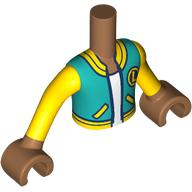 Lego Minidoll Torso Boy with Yellows/Dark Turquoise Jacket, White Shirt, 'L' Logo Print, Medium Nougat Arms and Hands / Medium Nougat