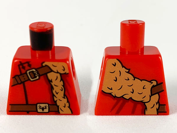 Lego Torso Medium Nougat Fur Stole, Reddish Brown Shoulder Strap and Belt with Gold Buckles Pattern / Red