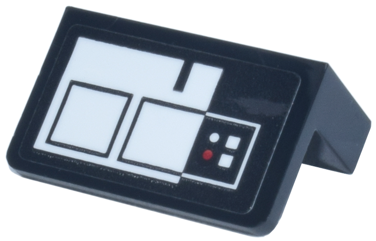 Lego Panel 1 x 2 x 1 with White Control Panel, Rectangles, and Red Button Pattern (Sticker) - Set 75419