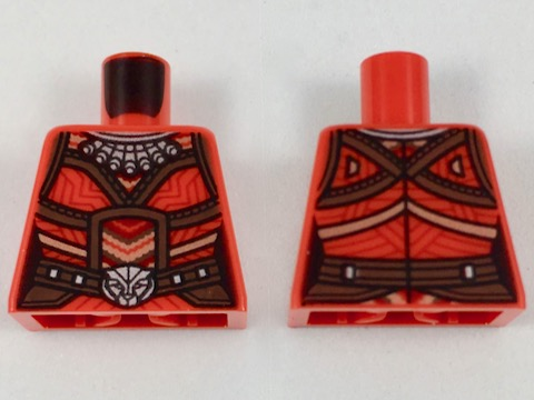 Lego Torso Female Ornate Tribal Costume, Silver Necklace and Panther Buckle, Gold and Brown Piping Pattern / Red
