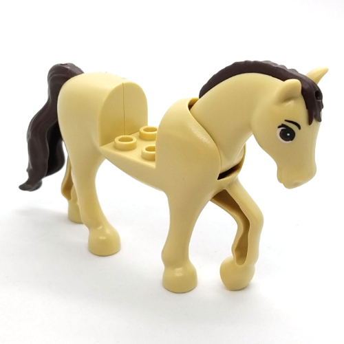 Lego Animal, Horse with Raised Leg, Moveable Head, Dark Brown Tail, and Mane print / Tan
