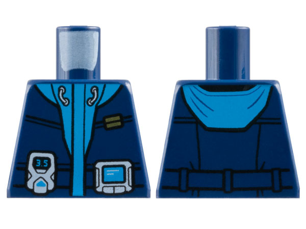 Lego Torso Jacket with Dark Azure Trim and Hood, Gold Bars Insignia, White Monitor and Device with Screen Pattern / Dark Blue