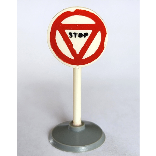 Lego Road Sign Old Round with Triangle Stop Print & Type 1 Base