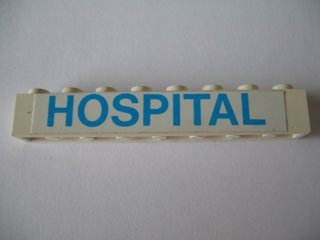 Lego Brick 1 x 8 with Blue 'HOSPITAL' Pattern (Sticker) - Set 231-1