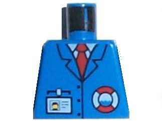 Lego Torso Rescue Coast Guard Logo, Name Tag, Blue Collar, Red Tie Pattern / Blue
