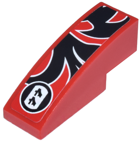 Lego Slope, Curved 3 x 1 with Black Togokahn Pattern, Model Back Left (Sticker) - Set 8159 / Red