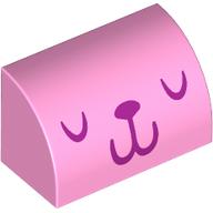 Lego Brick Curved 1 x 2 x 1 No Studs with Dark Purple Animal Face Print / Bright Pink