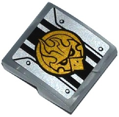 Lego Slope, Curved 2 x 2 x 2/3 with Black Stripes, Chima Eagle Emblem and Rivets Pattern (Sticker) - Set 70223 / Flat Silver